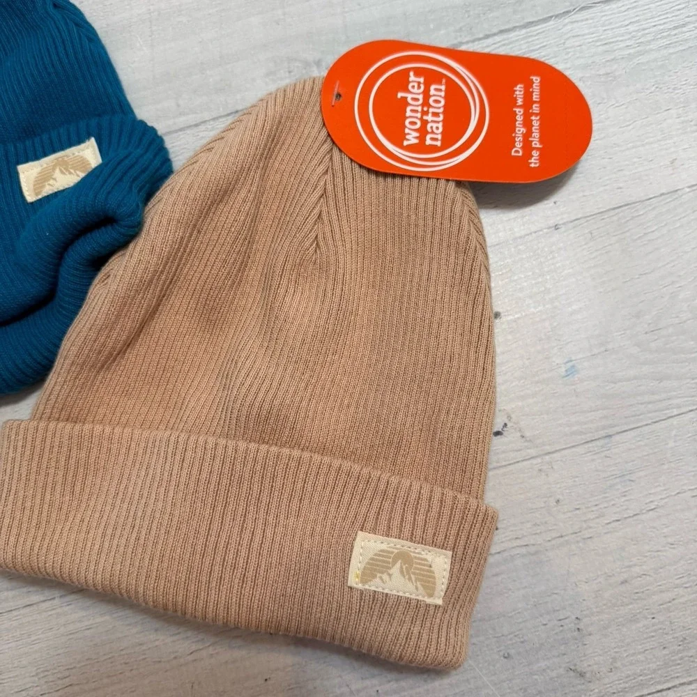 Wonder nation‎ toddler lightweight ribbed beanie hat teal and beige NEW